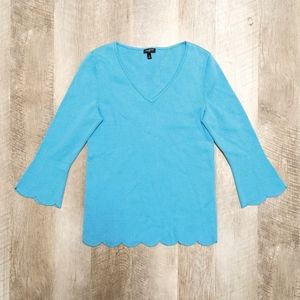 Talbots Aqua Sweater Top Scallop Hem